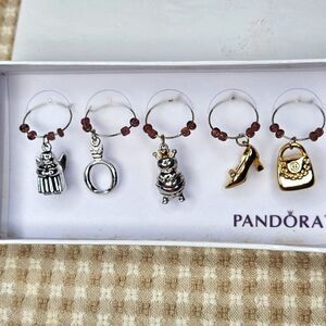 Pandora New Box of 5 Silver & Gold Decorative Beads Wire Wine Charms